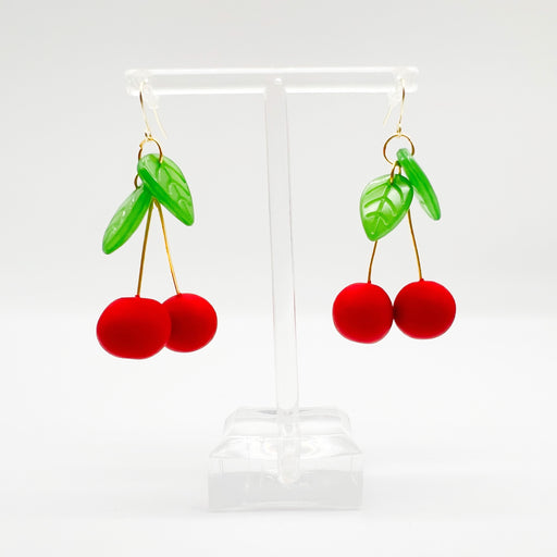 Bright red cherry fruit summertime jewelry accessory earrings
