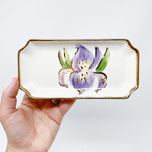 Louisiana Purple Iris Ceramic Dish Hand Painted