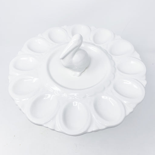 White Ceramic Pelican Deviled Egg Tray Made In USA