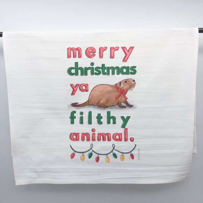Merry Christmas Ya Filthy Animal, Nutria Rat, Nutria Towel, Christmas Towel, Louisiana Christmas, Southern Christmas, Home Alone, Home Malone Towel, New Orleans Art, Christmas Lights, Festive Towel